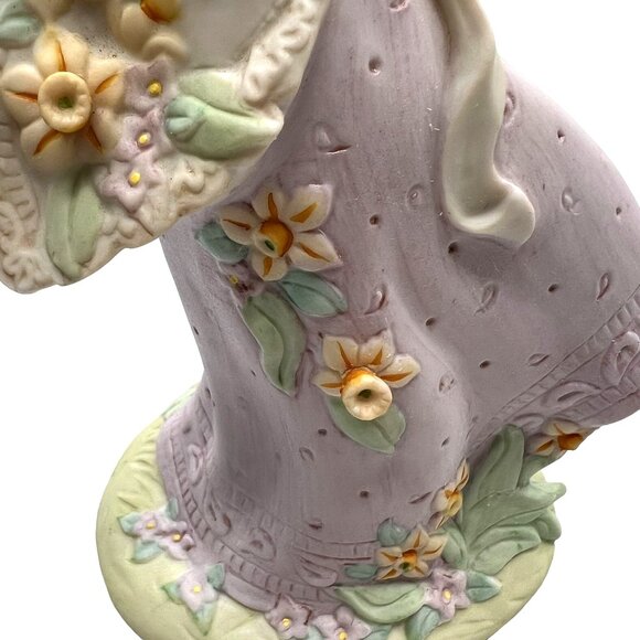 Rare Vintage Homco Bisque Porcelain Figure Victorian Lady Flowers Not Music Box - Picture 14 of 16